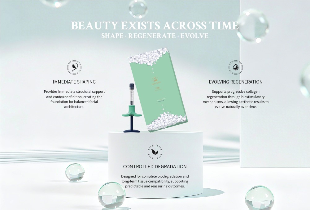 Aphranel MagiCCrystal CaHA filler product graphic highlighting shaping, regeneration and degradation.