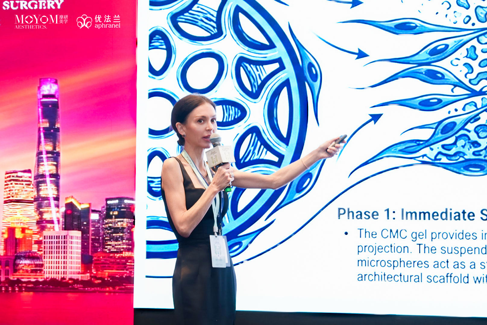 A speaker discusses the mechanism of CaHA materials at the Aphranel IMCAS symposium.